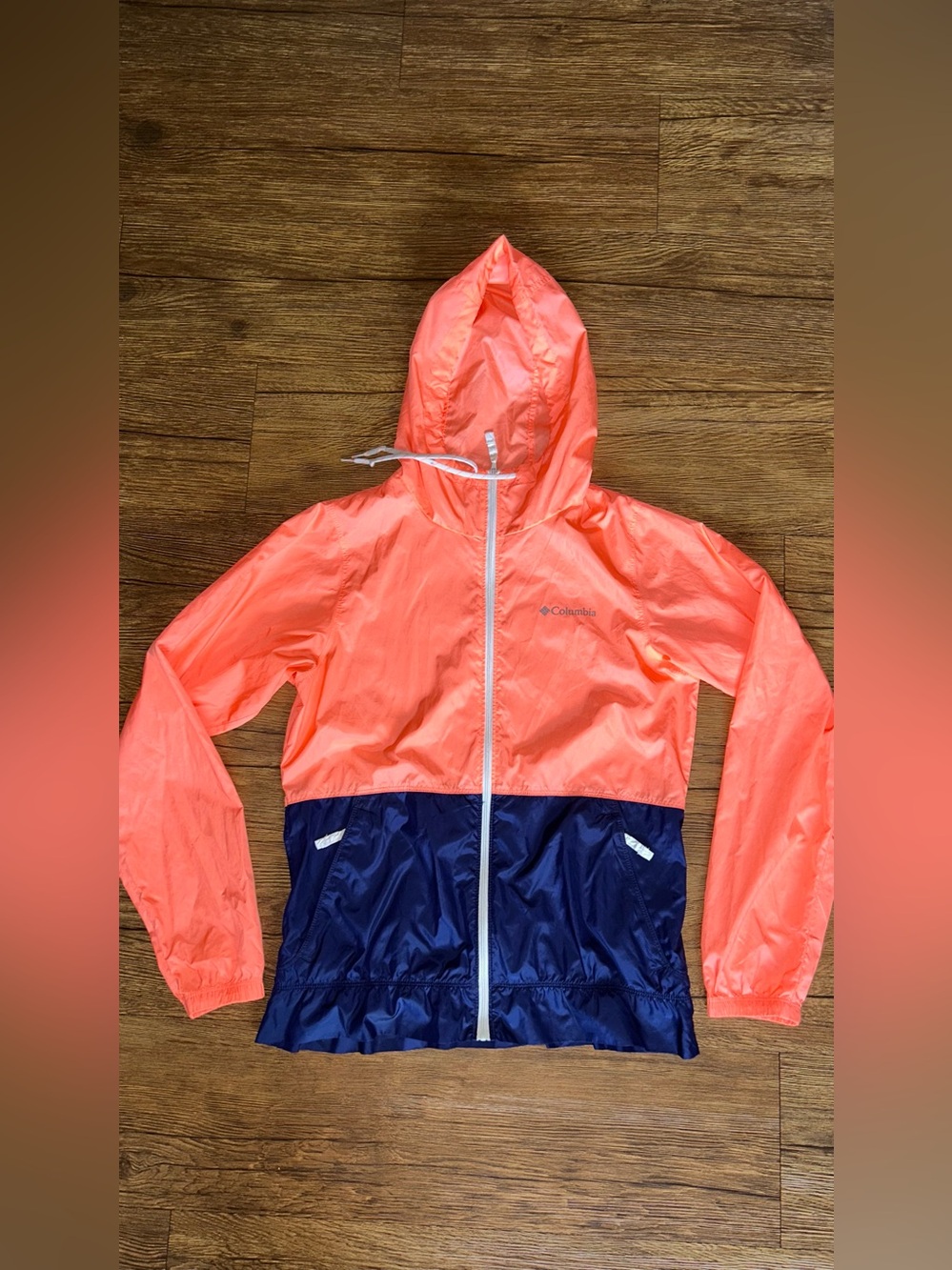 Columbia Hooded Colorblock Rain Jacket - Coral & Purple